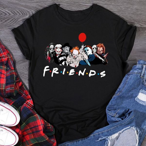 

t-shirt stephen king horror characters friends t shirt fashion crewneck picture custom women cotton oversized tee halloween clothes, White