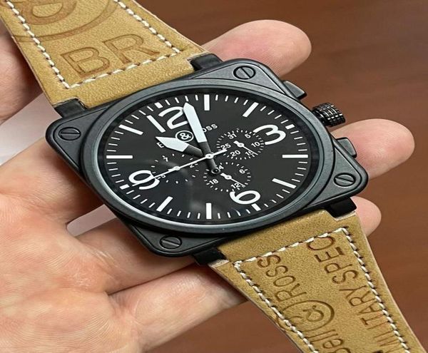 

2022 mens watch automatic mechanical bell brown leather black rubber ross 6 hands6261095, Slivery;golden
