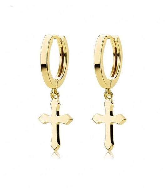 

stainless steel cross earring classic minimalist gold color dangling cross hoop earrings for men women jewelry1586126, Golden;silver