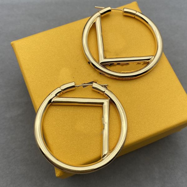 

luxury brand women earrings designer for women luxury jewelry fashion big circle 18k gold plated earring f letter for wedding party jewerlry, Golden;silver
