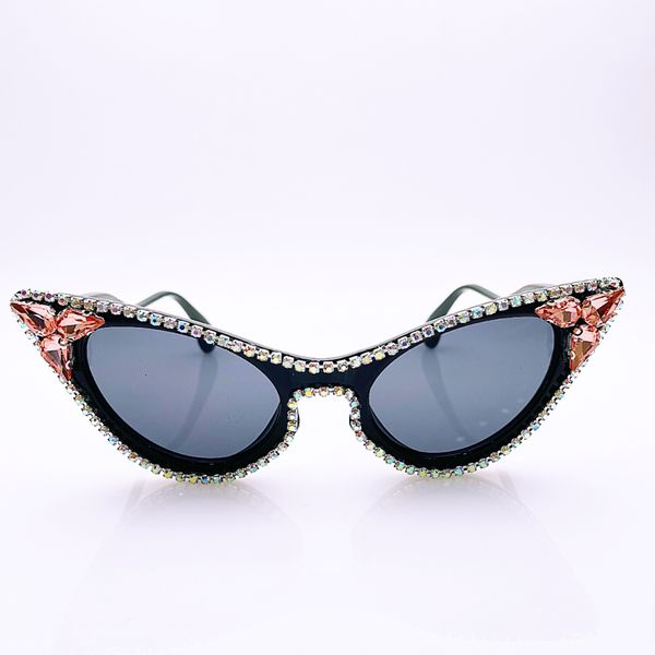 

new fashion style sunglasses rhinestone decorative frame cat eye eyeglasses elegant full frame protects eyes from uv400, White;black