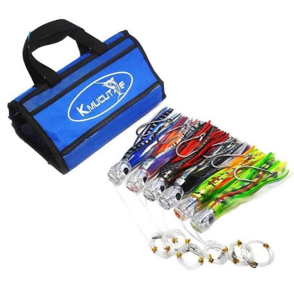 

6pcs 9 inch rigged marlin lures with mesh bag tuna kingfish big game ocs skirt lures ocean boat trolling fishing 2112247620546