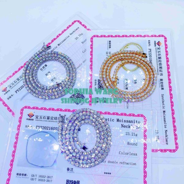 

14k real gold luxury bling vvs diamond lab grown 4mm moissanite tennis chain, Silver