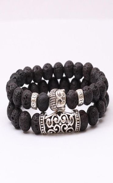 

natural gemstone turquoise volcanic rocks tigers039s eye bead bracelet men womens double layer buddha charms stackable bracelet4983696, Black