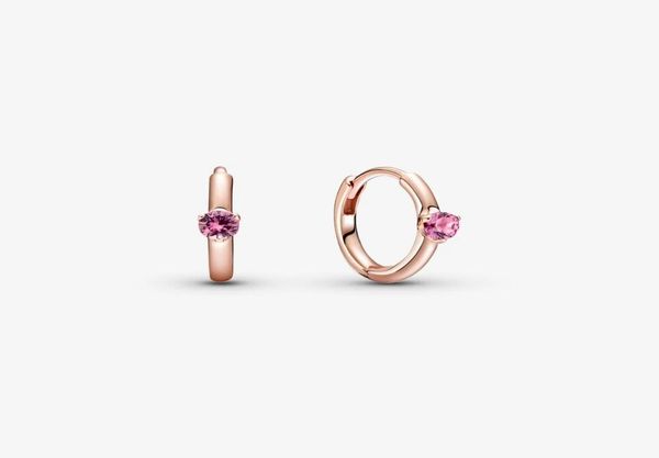 

new arrivals authentic 925 sterling silver pink solitaire huggie hoop earrings fashion earrings jewelry accessories for women gift4271666, Golden;silver