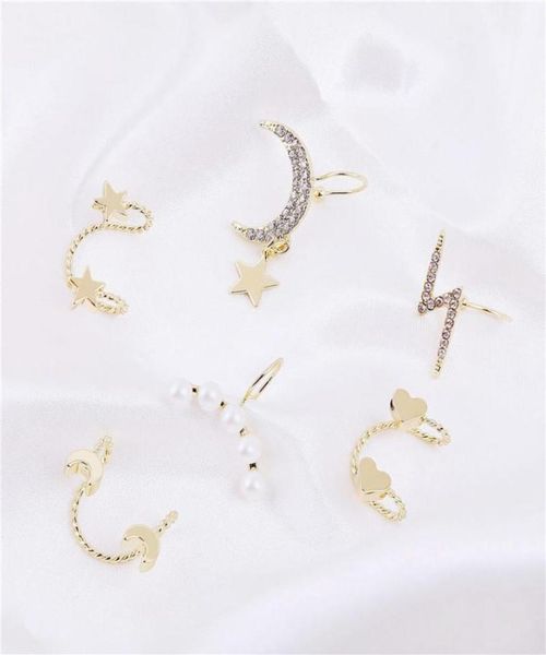 

fashion gold color pearl cz zircon ear cuffs heart moon clip earrings for women no hole piercing earring accessories 10 designs1436611, Silver