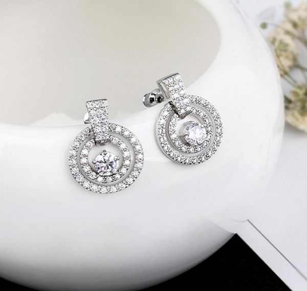 

fashion simple vintage round crystal stud earrings for women famous brands zircon earring jewelry gift4059617, Golden;silver