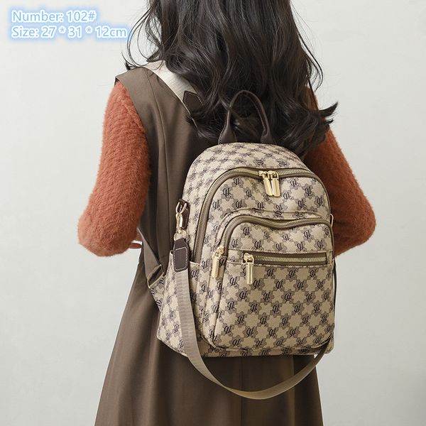 

Outlet factory ladies shoulder bag 3 colors light and soft printed leather backpack simple double zipper fashion handbag multifunctional leisure backpacks 102#, Brown