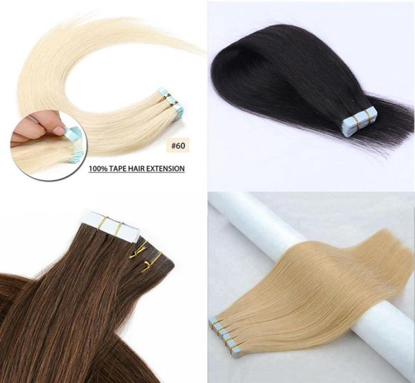 

color black brown white blonde tape in human remy hair extensions 100g40pcs brazilian double sides adhesive2095248
