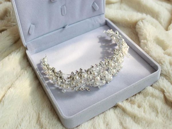 

dazzing bling bling rhinestone pearl tiara crown bride bridal headband wedding hair accessories party gift8222046, Silver