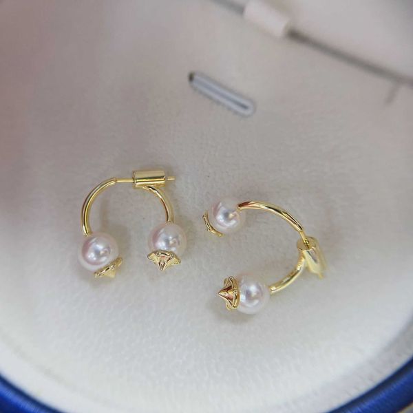 

original tiffay small devil earring star 6-7mm round bright fresh water pearl s925 fashion celebrity style, Golden;silver