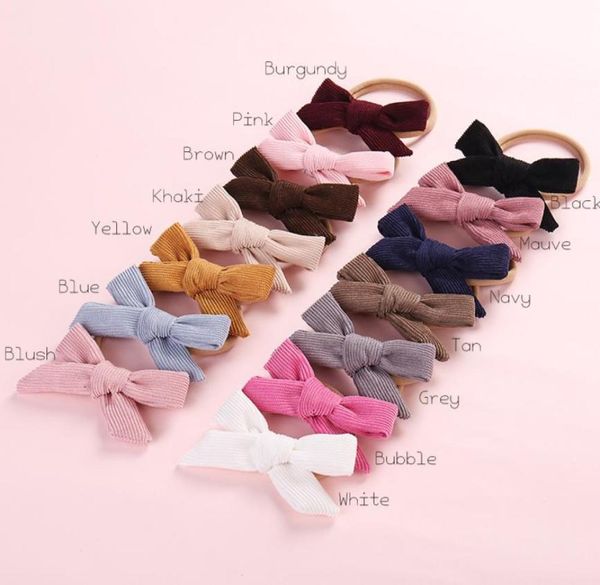 

mini corduroy knot bow headband handmade fabric hair bow headband nylon hair band for babys 28pcslot5068394, Slivery;white