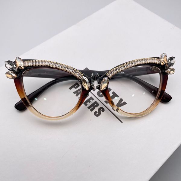 

selling avant-garde fashion style anti-blue light eyeglass frame rhinestone and pearl inlay clear lens for exquisite gifts daily work and ou, White;black