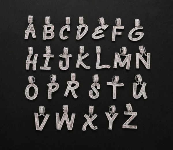 

az baguette single letter pendant necklace iced out cubic zriconia hip hop jewelry for men women1913676, Silver