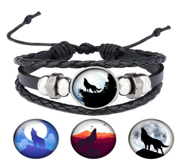

wolf and full moon black button leather bracelet jewelry round glass dome cabochons for pendant gift fashion accessories b0514826751, Golden;silver