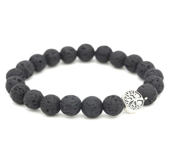 

tree of life charms 8mm black lava stone beaded bracelet essential oil diffuser bracelet volcanic rock hand strings mki5244359, Golden;silver