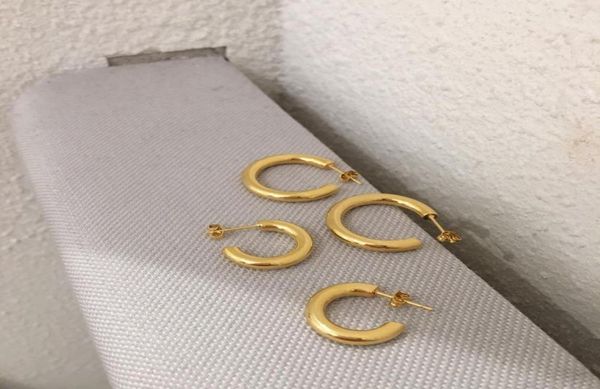 

hoop huggie ins stainless steel c shape chunky thick hollow gold earrings fashion women jewelry6234739, Golden;silver