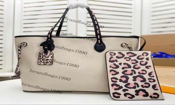 

white leopard shopping bag cowhide leather canvas women totes handbags never single shoulder bags3682035