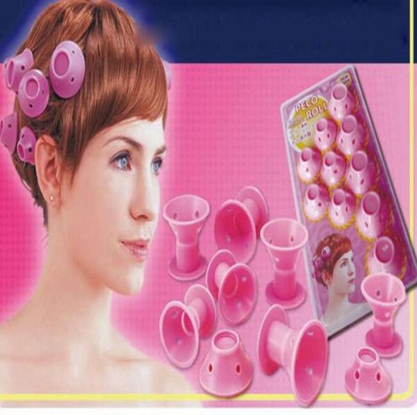 

10pcs silicone no clip pink hair curlers rollers diy magic spiral curling iron wand curl styler hair care tools whole3735091