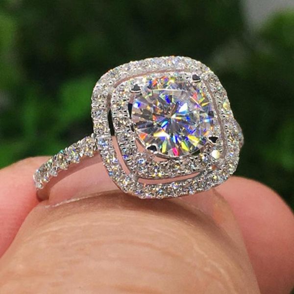 

fashion luxury square ring jewelry round cz zircon diamond wedding ring gold filled promise band rings for women engagement jewelr2341215, Silver