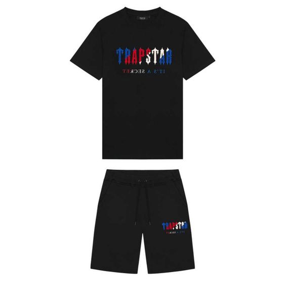 

23ss limited edition trapstar embroidery t shirt short sleeve shorts shooter suit london street fashion cotton comfort couple, White;black
