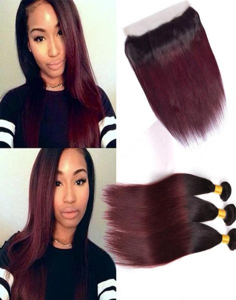 

malaysian virgin hair 1b99j 3 bundles with 13x4 lace frontal part straight human hair with lace frontal 4pcs4854919, Black;brown