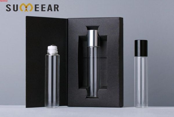 

50 pcslot 10ml essential oil bottle with perfume box roller ball sample bottle glass roll on durable cosmetic containershigh qty4642020