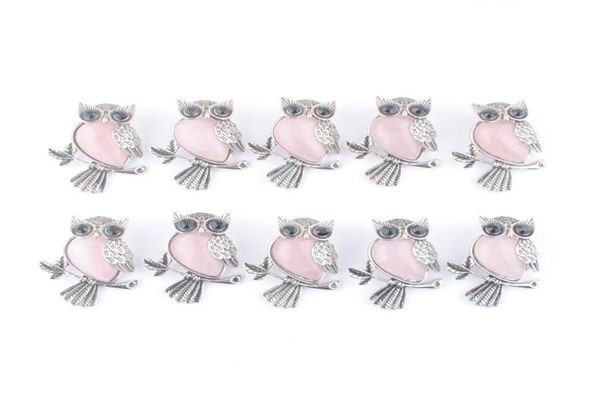 

pendant necklaces vintage copper plated pendants owl shape cute natural stone rose quartz beads women man jewelry wholes dh25811120, Silver