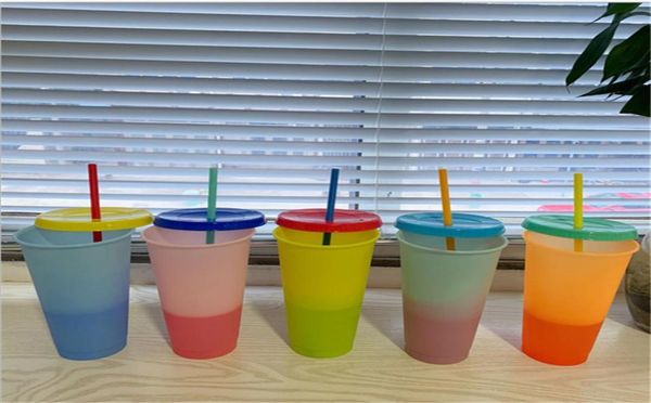 

24oz plastic drinking tumblers color changing water bottles cup with lid and straw mug temperature sensing magic ice tumblers 8112222