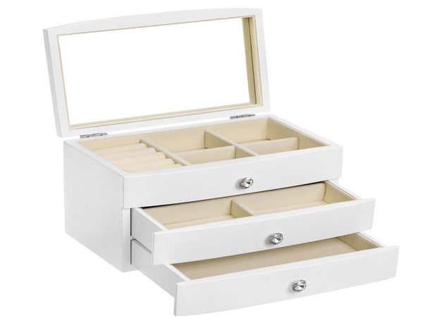 

jewelry boxes songmics box 3tier wooden case organizer with large mirror for rings necklaces earrings bracelets white ujow03w amj2902001, Black;white