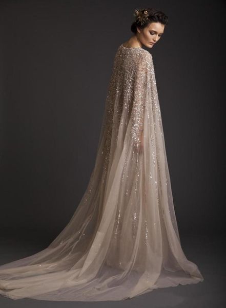 

wedding dresses aline 2019 crew champagne seethrough tulle bridal gowns appliques beads watteau dress krikor jabotian6389145, White