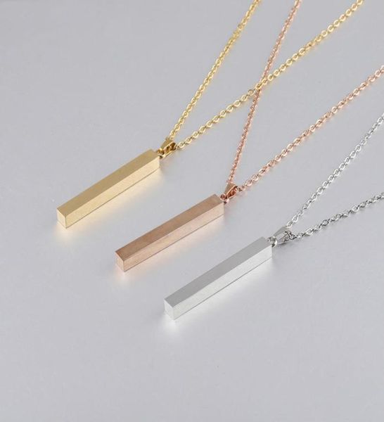 

fashion stainless steel bar pendant necklace gold rose gold silver solid blank charm for buyer own engraving jewelry6921781
