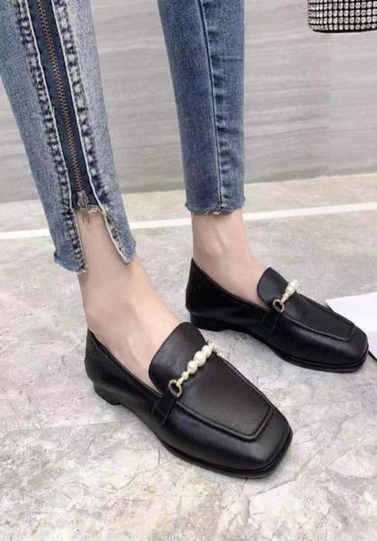 

stylishbox y210429103 blackivory flats shoes calf skin pearl genuine leather casual work school oxford ladies ballet ballerinas 1752564, Black