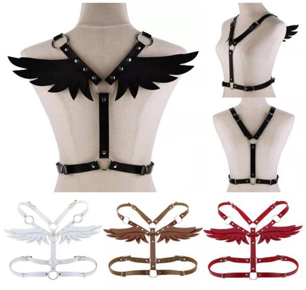 

belts 1pc fashion women men gothic handmade pu leather harness body bondage waist strap punk rock stylish angle wings vestbel1158402, Black;brown