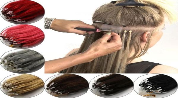 

1426inch 100pcs real hair easy loopmicro ring beads women039s hair extensions long straight2268366, Black