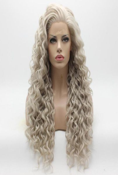 

iwona hair curly long grey wig 1845031001 half hand tied heat resistant synthetic lace front wig3189064, Black