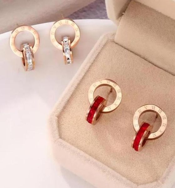 

crystal stud earrings fashion titanium steel double rings roman numerals studs4915057, Golden;silver