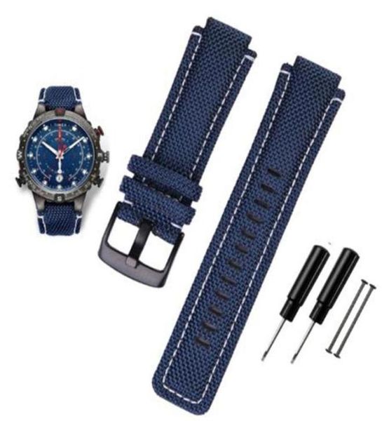 

watch bands for tw2t7650063006400 series watchband 2416mm blue black nylon with genuine leather bottom sports strap screws3546943, Black;brown