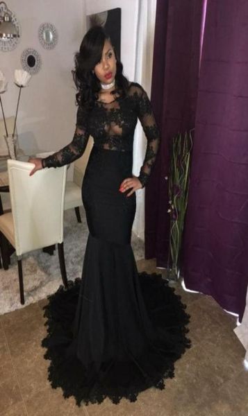 

mermaid prom dress black lace beaded elegant long sleeves party formal dresses evening dresses gowns8436753