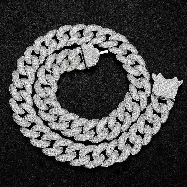 

new hip hop spring buckle zircon necklace 20mm width full drill iced out cuba chain for men, Silver