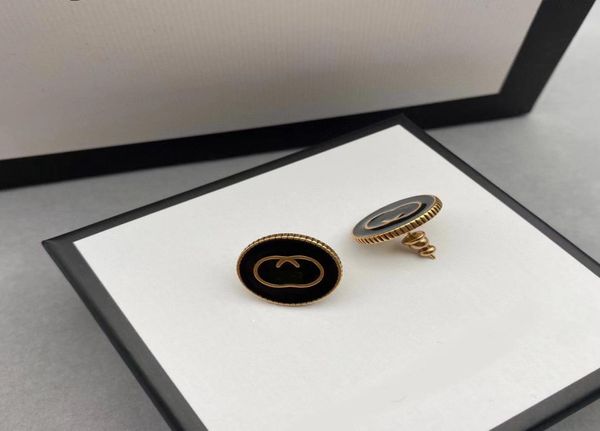 

have stamps black enamel simple stud earrings women fashion sophisticated designer earrings with box3025323, Golden;silver