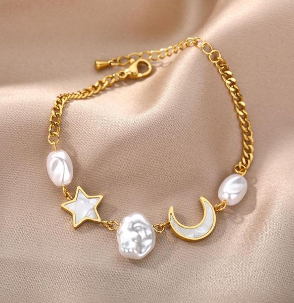 

charm bracelets cute lovely star moon pearl for women unuaual gifts girls sweet jewelry female simple personality bracelet1423631, Golden;silver