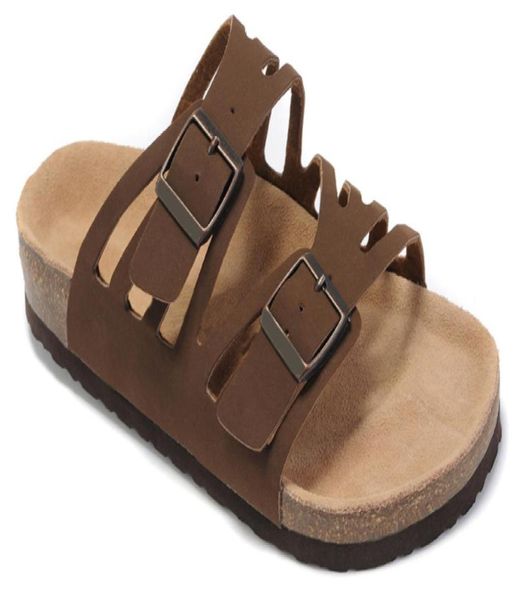 

famous genuine leather sandals mens flat slipper women shoes double buckle famous brand summer beach with orignal box4049953, Black