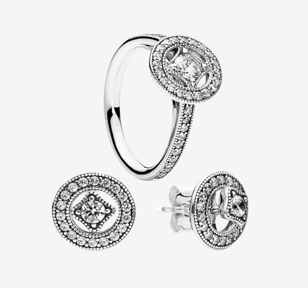 

vintage circle ring stud earring sets women wedding jewelry for pandora 925 silver cz diamond rings and earrings with original b5782036, Slivery;golden