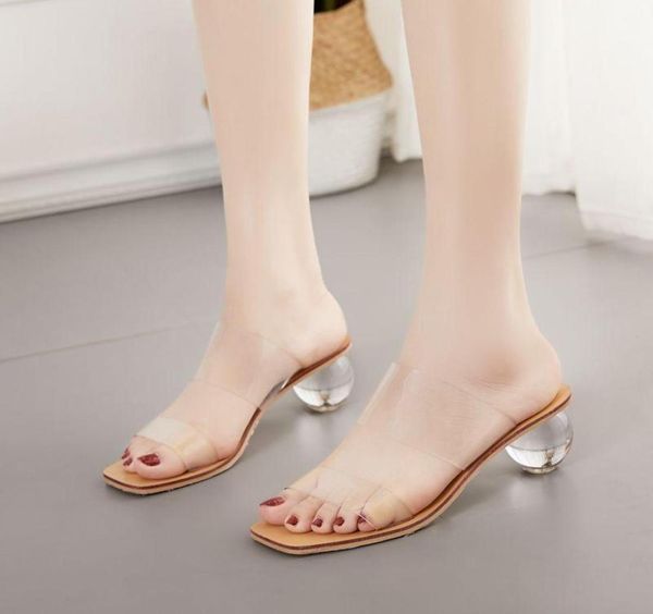 

slippers crystal ball low heel pvc transparent clear women peep toe summer sandals fashion design outdoor4165584, Black