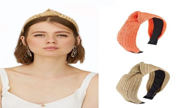 

summer knotted handmade straw headband weaving turban for women girls hair hoop bezel wide hairbands hair accessories1954968, Black;brown