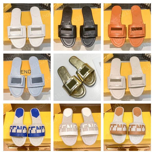 

italy flat baguette shoe wide-band slides f sandals designer cut-out calfskin sliders lignt blue brown letter canvas slippers spring-summer, Black