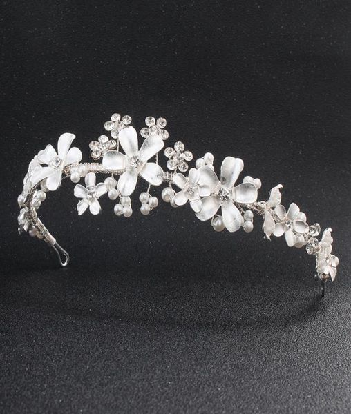 

bridal wedding crystal rhinestone hair headband crown tiara wedding pearl tiara ivory white jewelry decorations for hair jci0683566111, White;golden