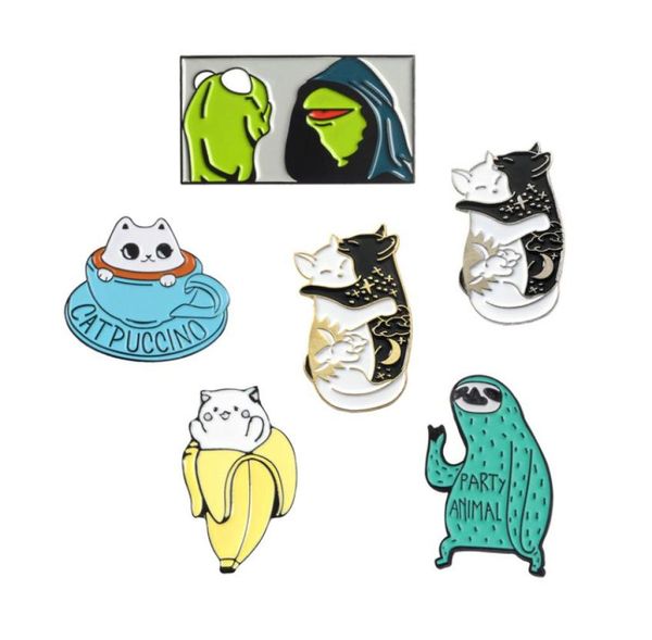

frog sloth cat enamel pin cartoon cute animal brooch collection metal lapel pin badge brooches for women men jewelry gifts2843728, Gray