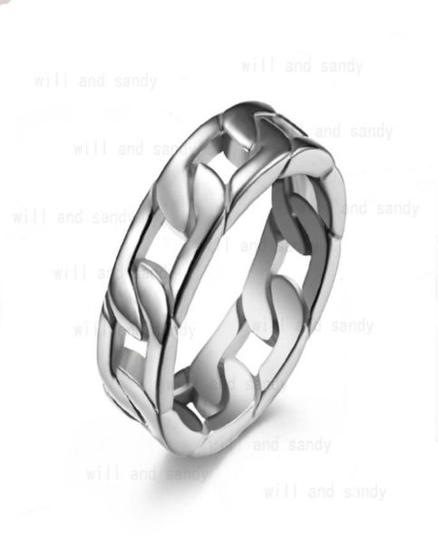 

stainless steel ring band hip hop gold cuban chain rings for men women fashion jewelry8985206, Silver